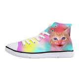 Classic Women High Top Colorful Happy Cat Shoes Cat Design Footwear Pet Clever 