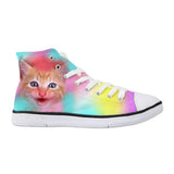 Classic Women High Top Colorful Happy Cat Shoes Cat Design Footwear Pet Clever US 5 - EU35 -UK3 