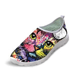 Colorful Cat Printed Women Mesh Flat Loafer Shoes Cat Design Footwear Pet Clever A 