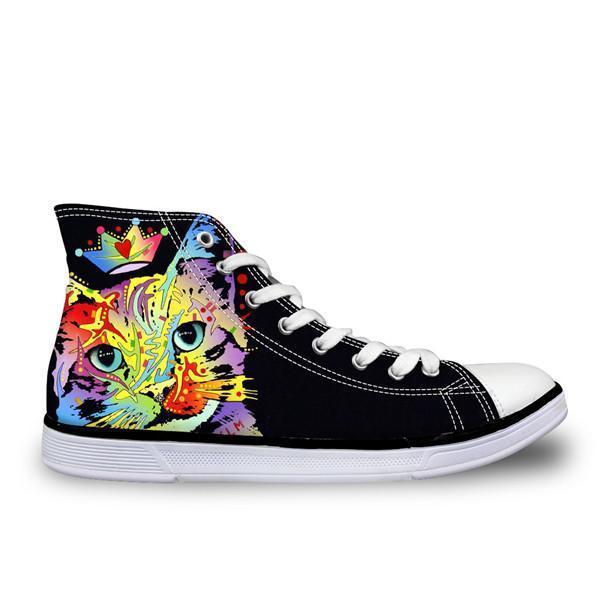 Colorful Women High Top Canvas Queen Cat Shoes Cat Design Footwear Pet Clever US 5 - EU35 -UK3 