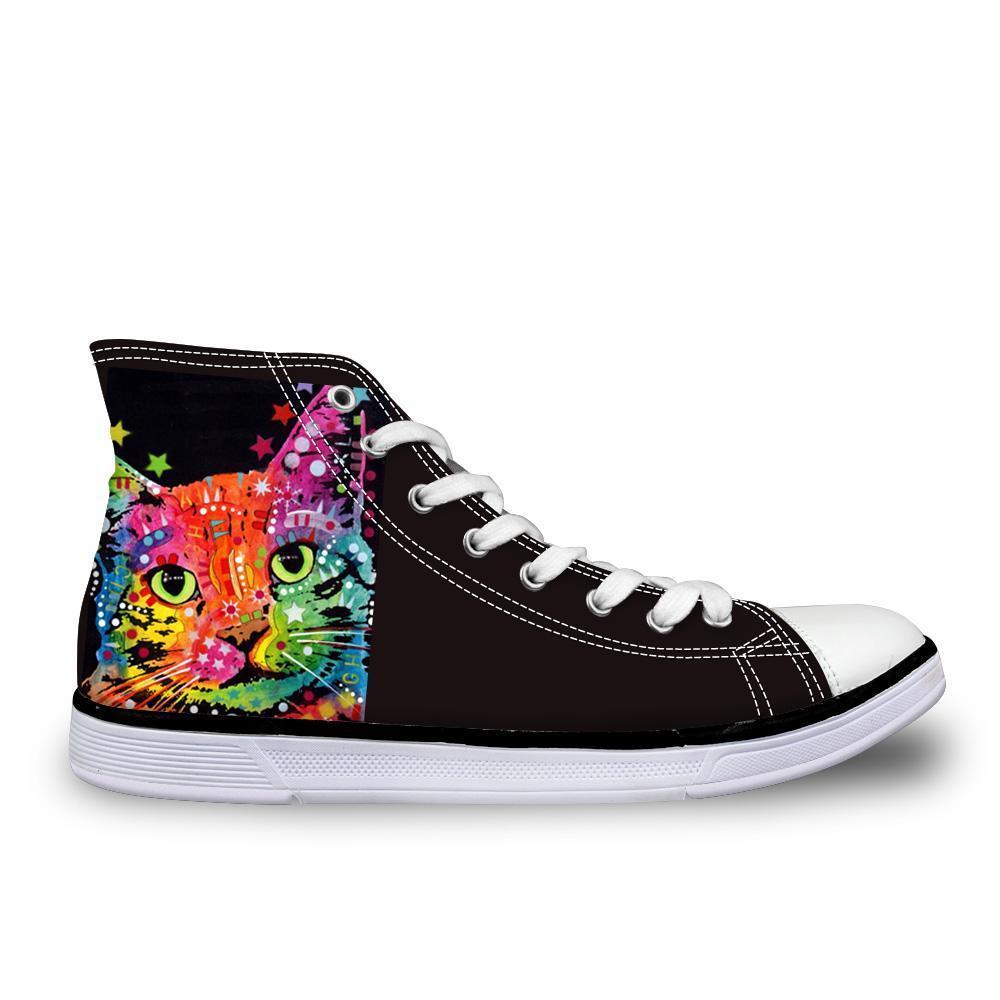 Colorful Women High Top Canvas Starry Cat Shoes Cat Design Footwear Pet Clever US 5 - EU35 -UK3 