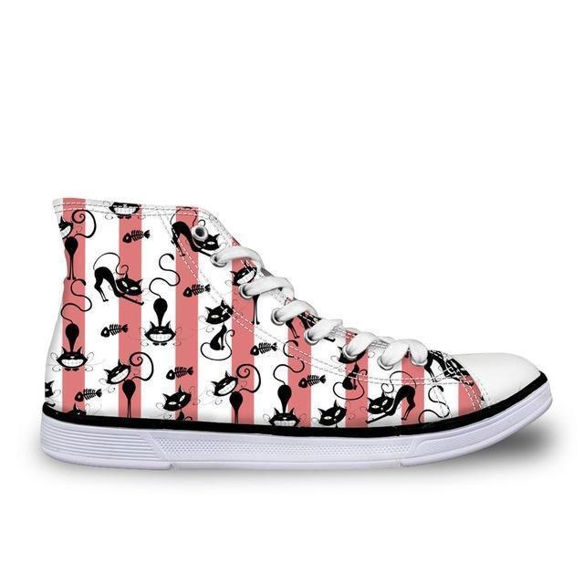 Colorful Women High Top Canvas Stripes Shoes Cat Design Footwear Pet Clever US 5 - EU35 -UK3 