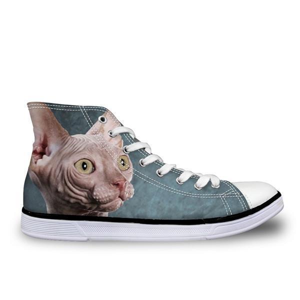 Cool Hairless Cat Printed High Top Vintage Shoes Cat Design Footwear Pet Clever A 