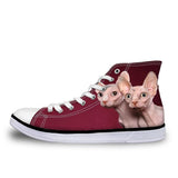 Cool Hairless Cat Printed High Top Vintage Shoes Cat Design Footwear Pet Clever 
