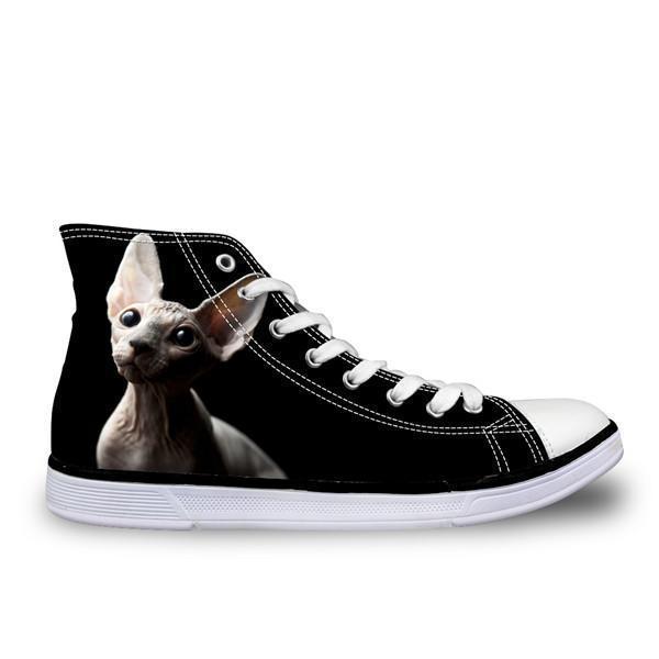 Cool Hairless Clueless Cat Printed High Top Vintage Shoes Cat Design Footwear Pet Clever US 5 - EU35 -UK3 