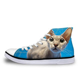 Cool Hairless Cute Cat Printed High Top Vintage Shoes Cat Design Footwear Pet Clever 