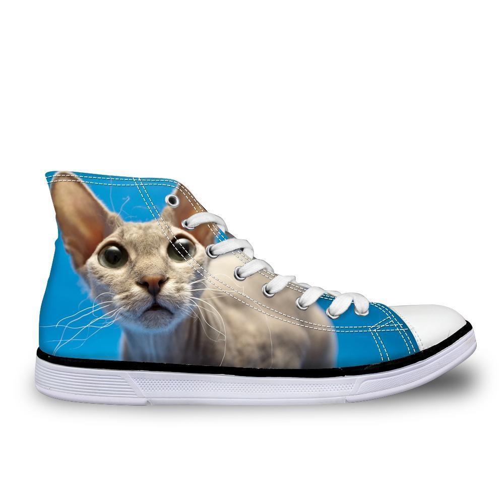 Cool Hairless Cute Cat Printed High Top Vintage Shoes Cat Design Footwear Pet Clever US 5 - EU35 -UK3 