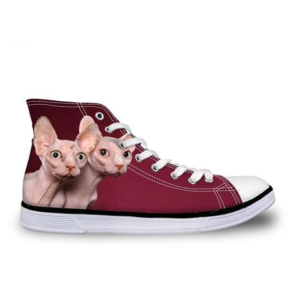 Cool Hairless Duo Cat Printed High Top Vintage Shoes Cat Design Footwear Pet Clever US 5 - EU35 -UK3 