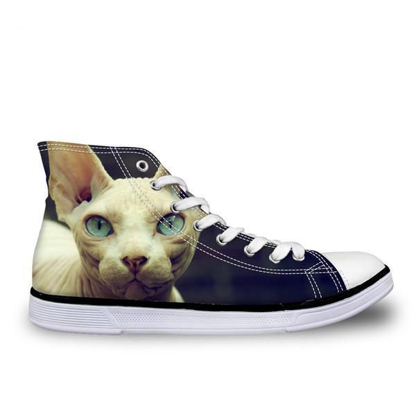 Cool Hairless Fierce Cat Printed High Top Vintage Shoes Pet Clever