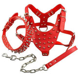 Cool Spiked Studded Leather Pet Harness, Collar and Leash Set Black Spiked Studded Leather Dog Harness Collar & Leash Set Pet Clever Red M 