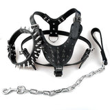 Cool Spiked Studded Leather Pet Harness, Collar and Leash Set Black Spiked Studded Leather Dog Harness Collar & Leash Set Pet Clever Silver M 