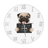 Cut Pug With Dog Bones Decorative Cartoon Wall Clock Home Decor Dogs Pet Clever No Frame 