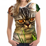 Cute 3D Cat Casual Short Sleeved Women Shirts Cat Design T-Shirts Pet Clever 