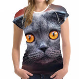Cute 3D Cat Casual Short Sleeved Women Shirts Cat Design T-Shirts Pet Clever Style 5 S 