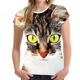 Cute 3D Cat Casual Short Sleeved Women Shirts Cat Design T-Shirts Pet Clever 