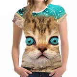Cute 3D Cat Casual Short Sleeved Women Shirts Cat Design T-Shirts Pet Clever Style 2 S 