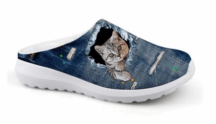Cute 3D Posing Cat Printing Air Mesh Beach Shoes Cat Design Footwear Pet Clever US 5 - EU35 -UK3 