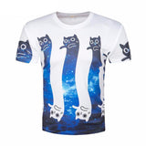 Cute All-Over Cat Print Tees Cat Design T-Shirts Pet Clever Blue S 