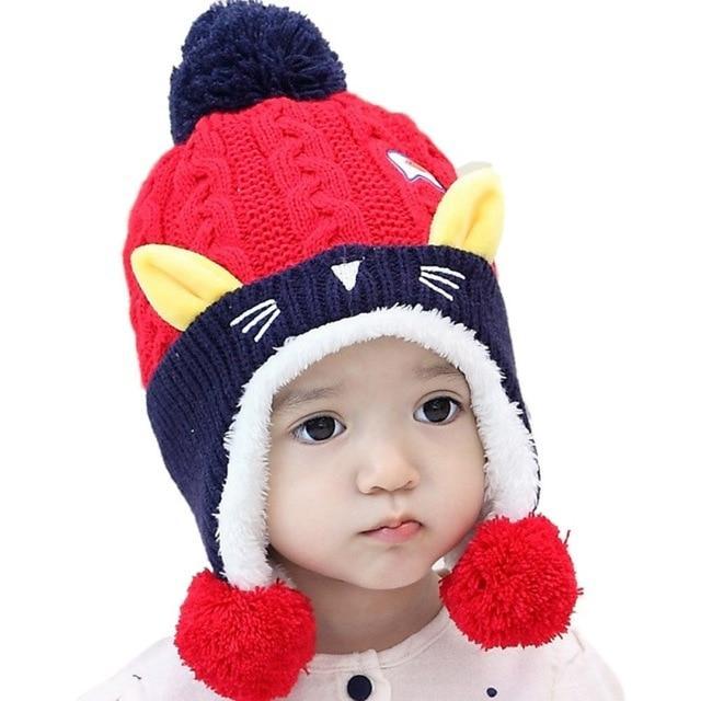 Cute Baby Winter Hat Warm Beanie Cap Cat Design Accessories Pet Clever Red 