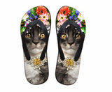 Cute Black Cat Print Beach Flip Flops Flat Slippers Cat Design Footwear Pet Clever US 5 - EU35 -UK3 