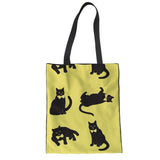 Cute Black Cat Print Tote Bag Cat Pet Clever J 