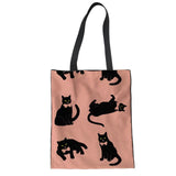 Cute Black Cat Print Tote Bag Cat Pet Clever L 