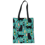 Cute Black Cat Print Tote Bag Cat Pet Clever C 