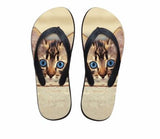 Cute Blue Eyes Cat Print Flip Flops Slippers Cat Design Footwear Pet Clever US 5 - EU35 -UK3 