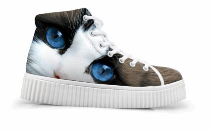 Cute Blue Eyes Cat Printing Thick Bottom Flats Casual Shoes Cat Design Footwear Pet Clever US 5 - EU35 -UK3 