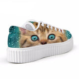 Cute Blue Green Eyes Cat Design Lace-up Creepers Shoes Cat Design Footwear Pet Clever 