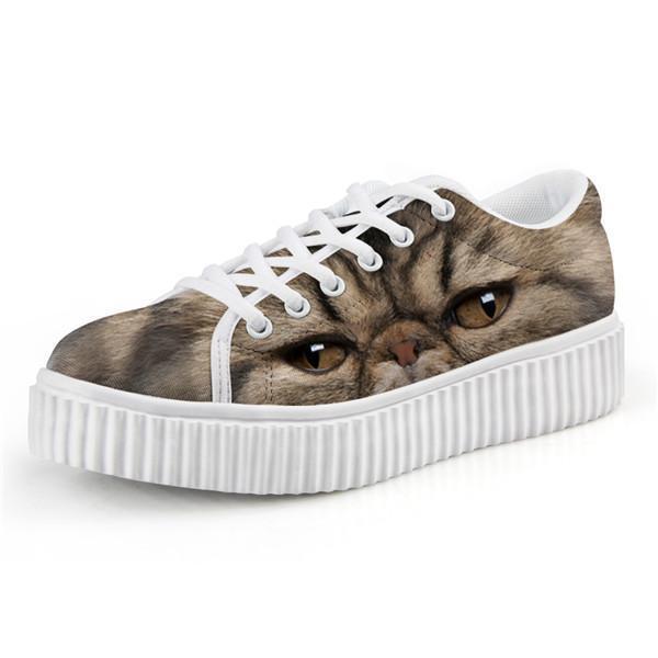 Cute Bored Cat Design Lace-up Creepers Shoes Cat Design Footwear Pet Clever US 5 - EU35 -UK3 