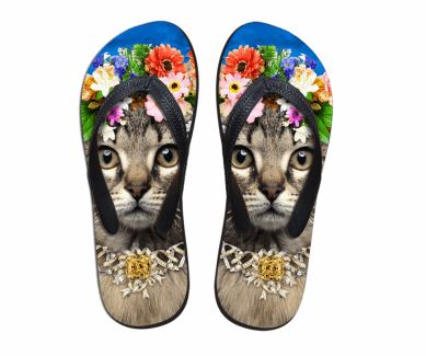 Cute Brown Cat Print Beach Flip Flops Flat Slippers Cat Design Footwear Pet Clever US 5 - EU35 -UK3 