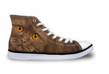 Cute Brown Cat Printing High-top Canvas Shoes Cat Design Footwear Pet Clever US 5 - EU35 -UK3 