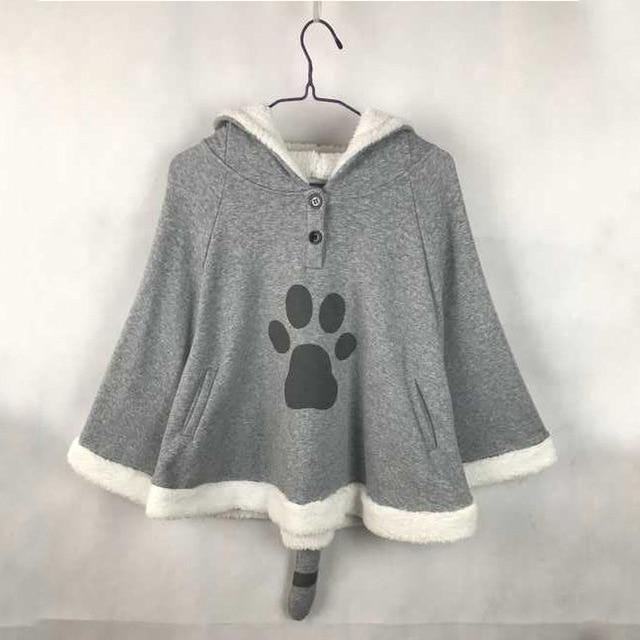 Cute Cat Cloak Hoodies Cat Design Hoodies Pet Clever Gray 