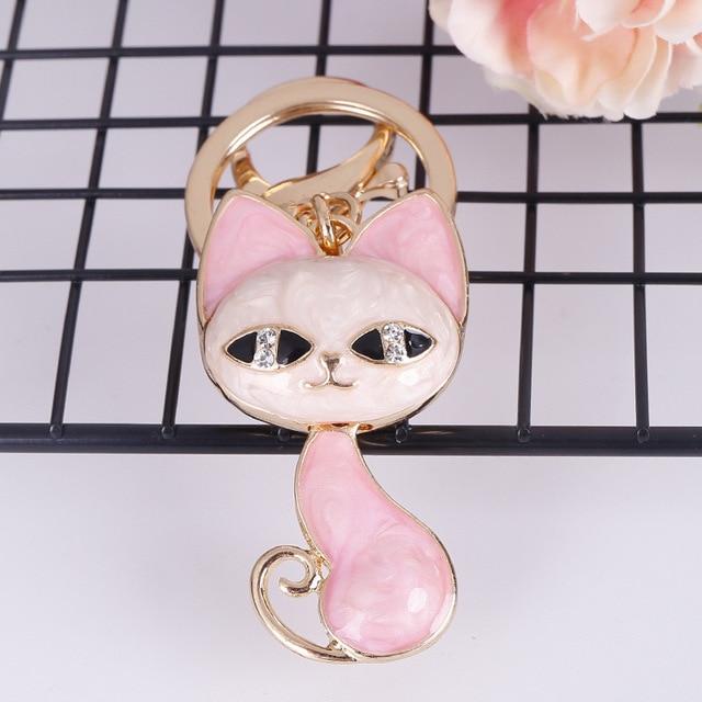 Cute cat crystal rhinestone keyrings Cat Design Accessories Pet Clever pink 