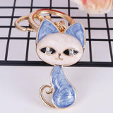 Cute cat crystal rhinestone keyrings Cat Design Accessories Pet Clever blue 