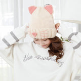 Cute Cat Design Winter Knitted Beanie Cat Design Accessories Pet Clever beige 