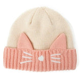 Cute Cat Ear and Whiskers Design Winter Knitted Beanies Cat Design Accessories Pet Clever Beige 