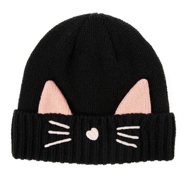 Cute Cat Ear and Whiskers Design Winter Knitted Beanies Cat Design Accessories Pet Clever Black 