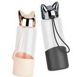 Cute Cat Ear Glass Bottle With Rope Cat Design Mugs Pet Clever 