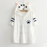 Cute Cat Ears Hooded T-Shirt Cat Design Accessories Pet Clever White T shirt 