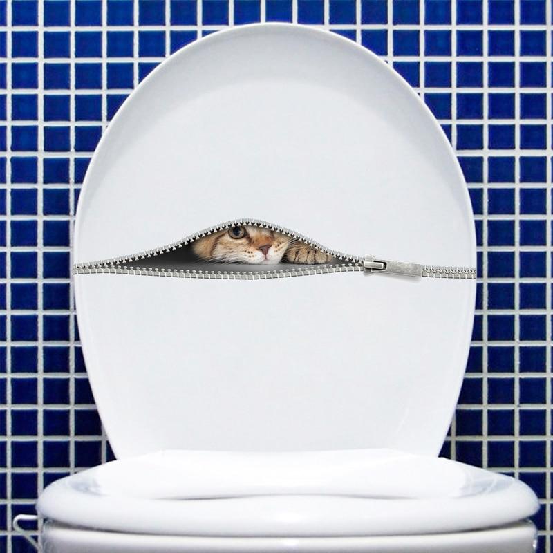Cute Cat in the Zipper Toilet Sticker Cat Design Accessories Pet Clever 