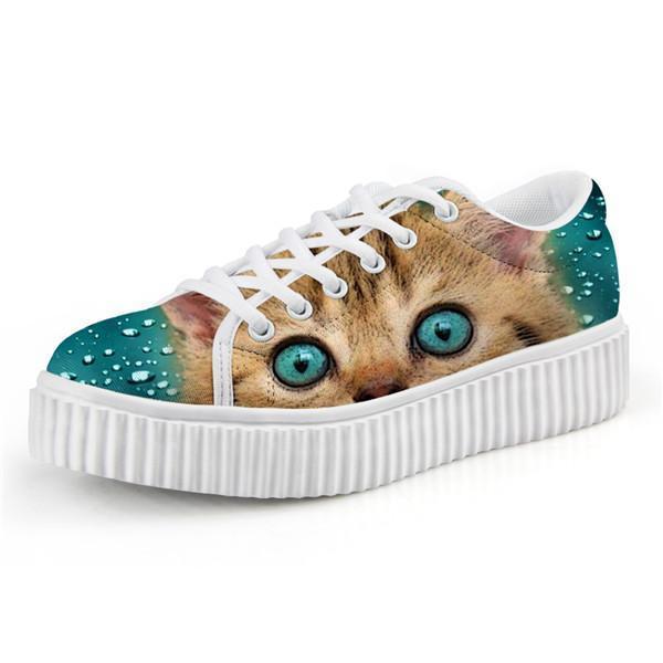 Cute Cat Lace-up Creepers Shoes Cat Design Footwear Pet Clever A 