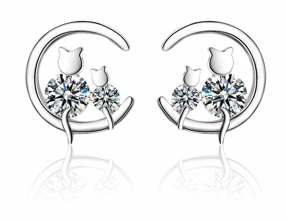 Cute Cat Moon Stud Earrings Cat Design Accessories Pet Clever 