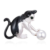 Cute Cat Pearl Rhinestone Brooch Cat Design Accessories Pet Clever Black 