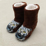 Cute Cat Print Plush Indoor Boots Cat Design Accessories Pet Clever Brown 5 