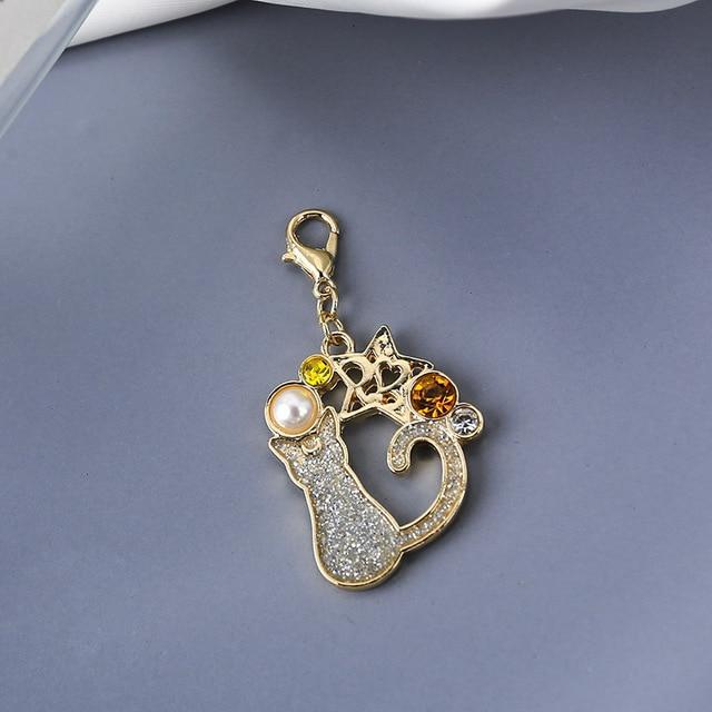 Cute Cat Stars Dangle Keychain Cat Design Accessories Pet Clever Silver 