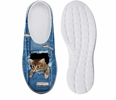 Cute Denim Reaching Out Cat Printed Leisure Platform Shoes Cat Design Footwear Pet Clever US 5 - EU35 -UK3 