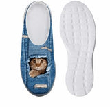 Cute Denim Sneaky Cat Printed Leisure Platform Shoes Cat Design Footwear Pet Clever US 5 - EU35 -UK3 