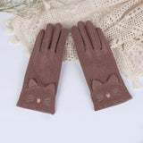 Cute Embroidery Gloves Cat Design Accessories Pet Clever B Coffee 